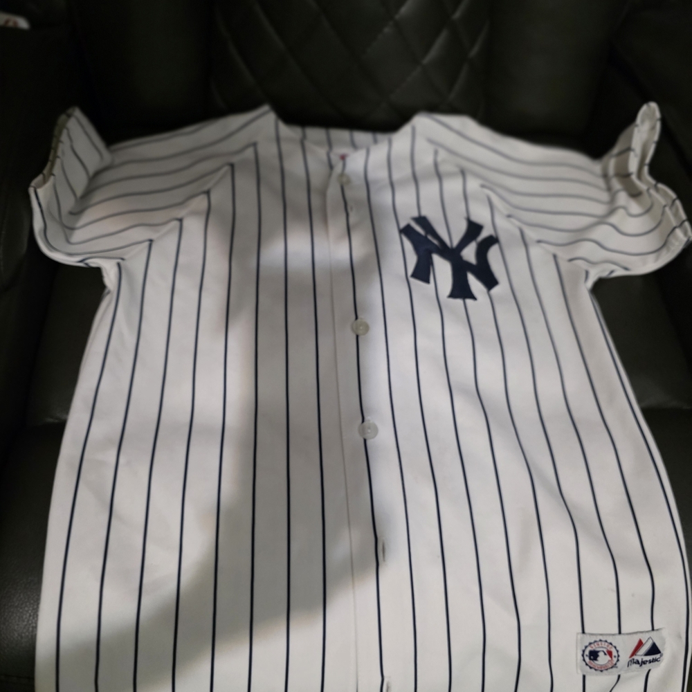 Men's White and Navy Pinstripe Jersey